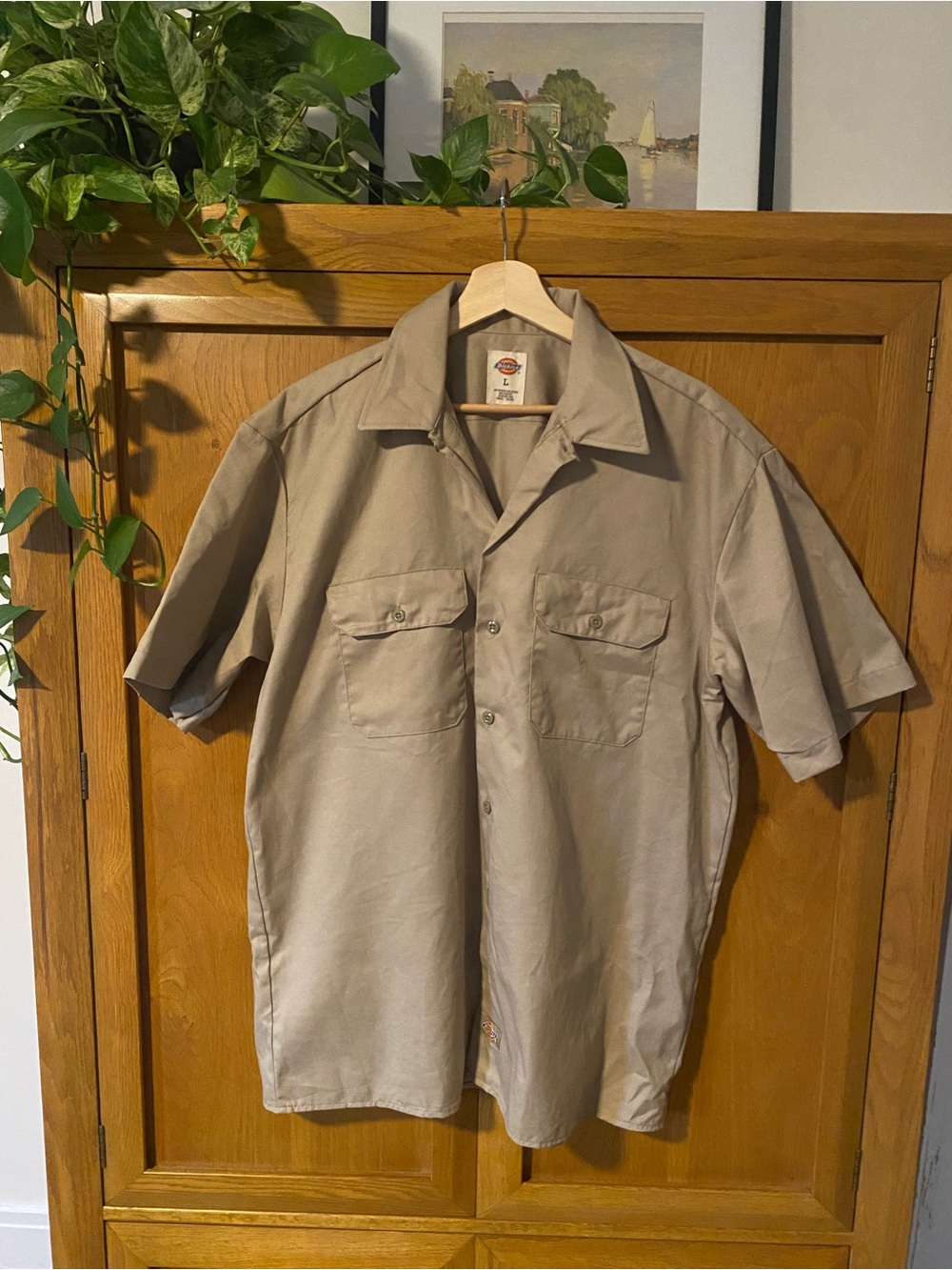 Dickies Tan Short-Sleeve Button-Down Work Shirt